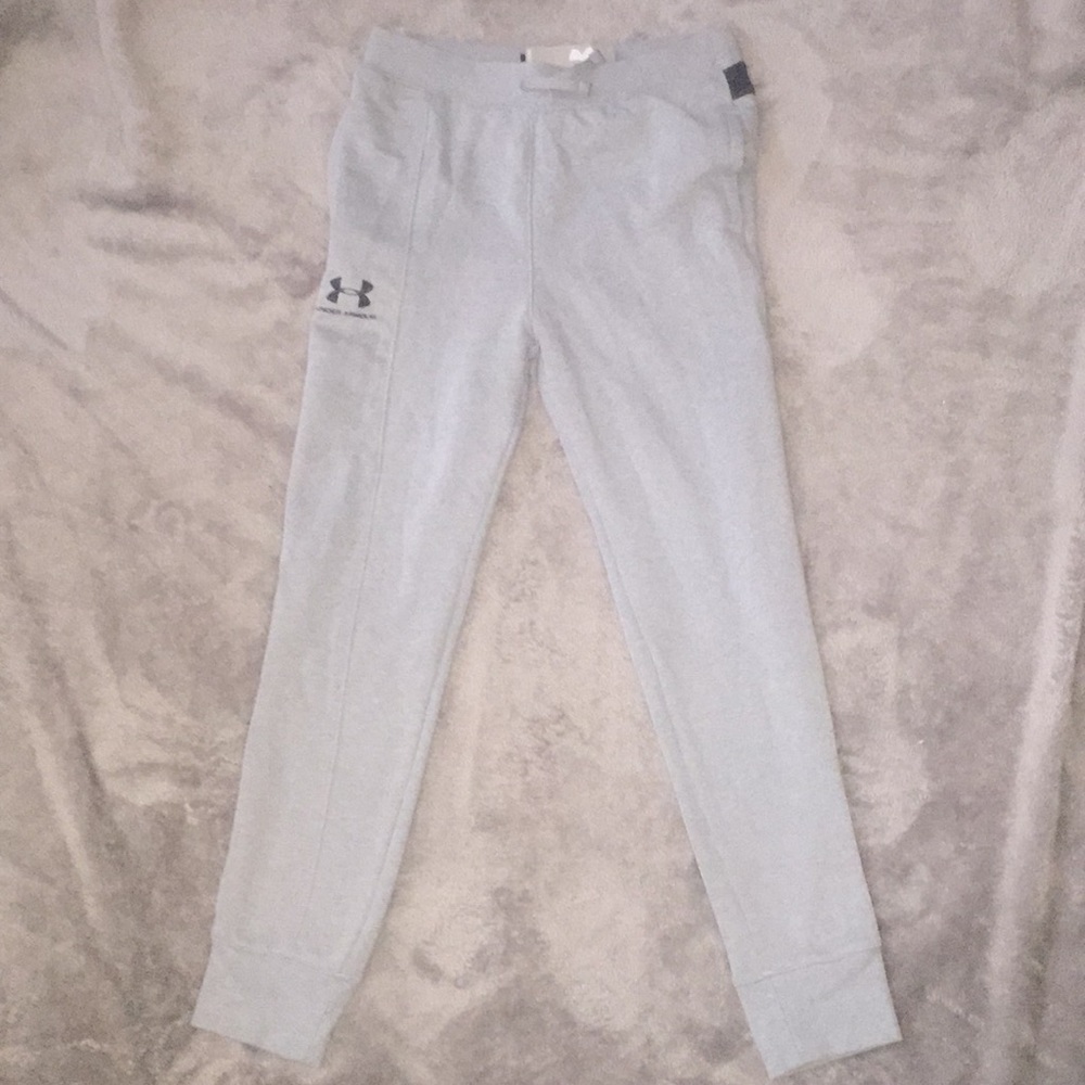 Gray and black under armor joggers